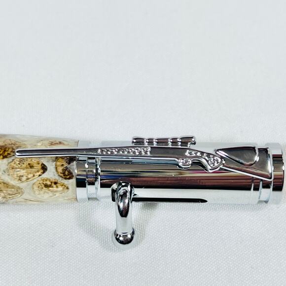 Bolt Action Ball Point Pen Rifle Handmade Silver Brass Dessert Acrylic Resin - Picture 4 of 7